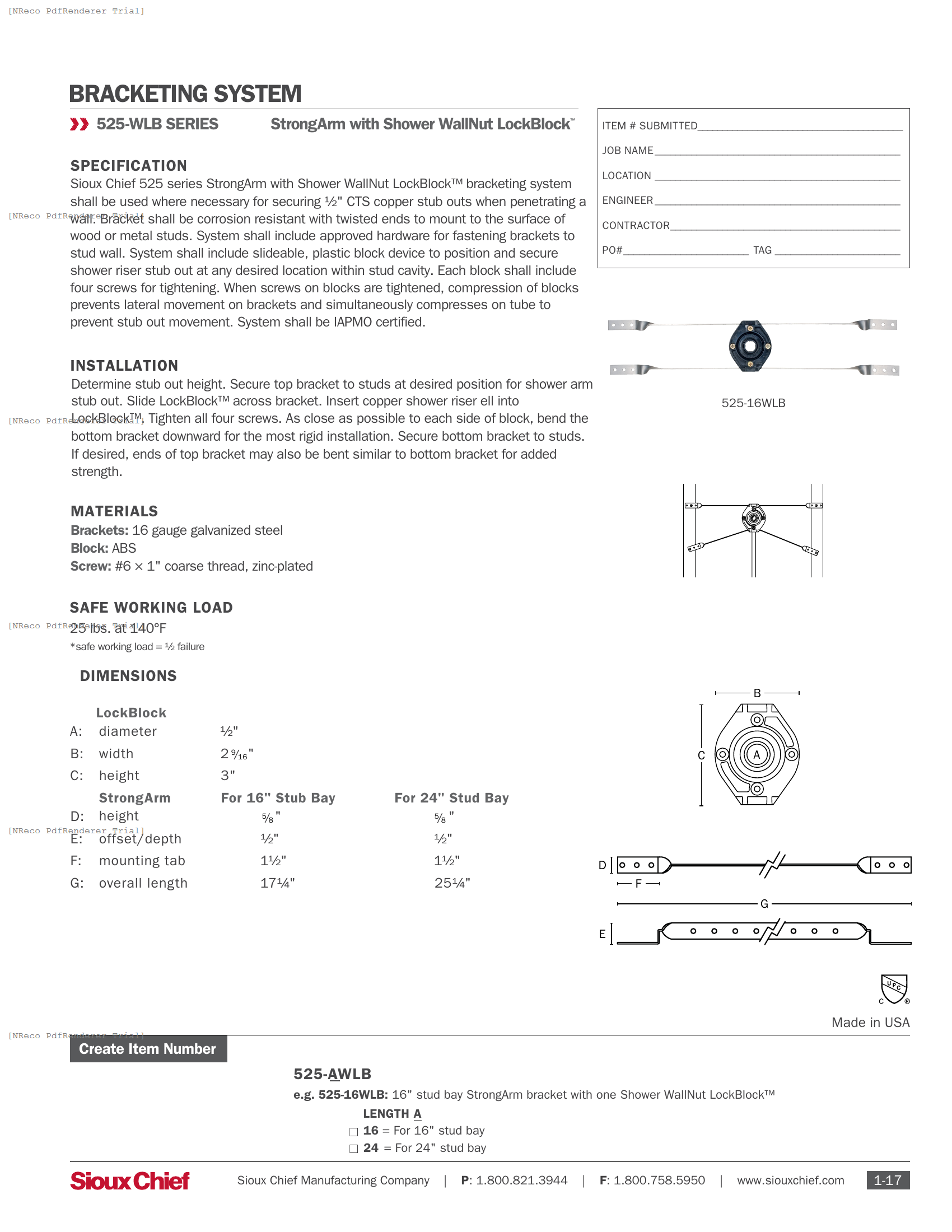 525 SERIES - STRONGARM WITH WALLNUT LOCKBLOCK - SPEC SHEET.PDF Specification Document